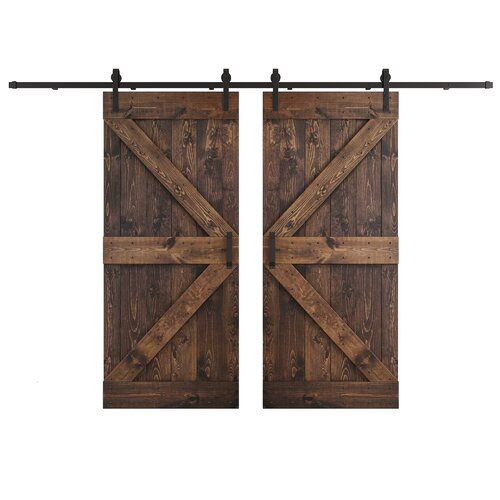 Painted K Series Pine Wood Double Sliding Barn Door With Hardware Kit 